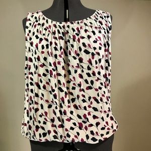 EUC LOFT White, Black& Cranberry Sleeveless Blouse